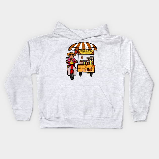 Thai street vendor selling coffee drink takeaway Kids Hoodie by Nalidsa